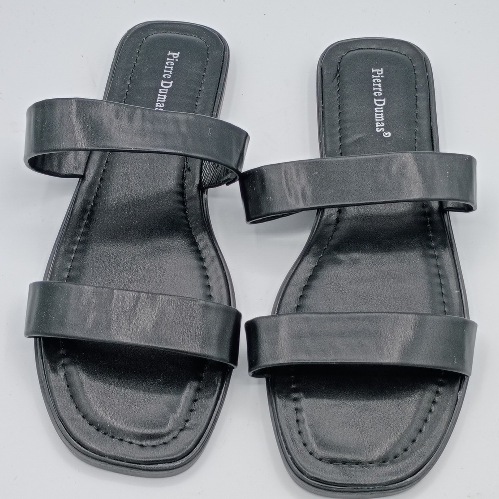 Pierre Dumas Womens Slide Sandals Black Size 8 Double Strap Square Toe